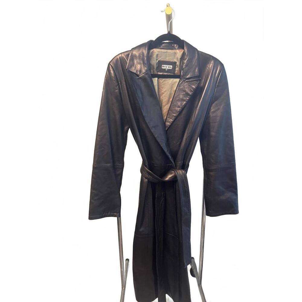 Rizal Bronze Vintage Lamb Leather Women's Trench Coat with Belt Size 42